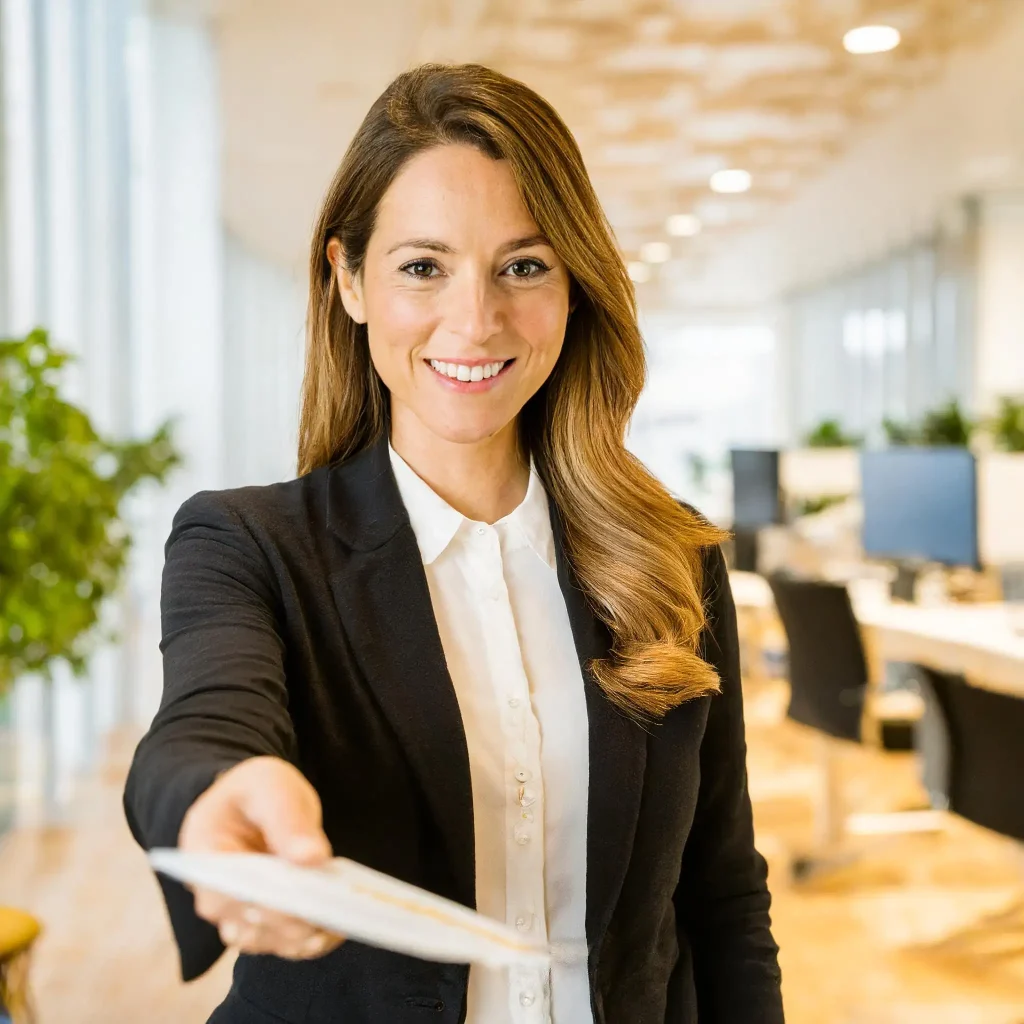 remise de courier par une hôtesse